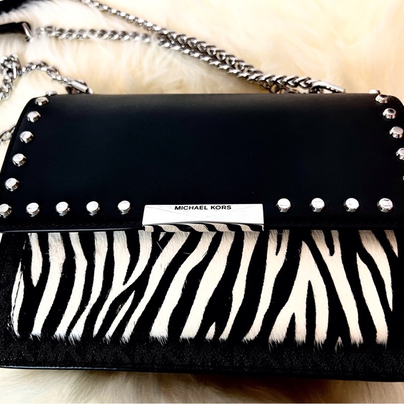 MICHAEL KORS JADE BLACK MULTI Calf Hair and Leather Shoulder Bag - Picture 1 of 12